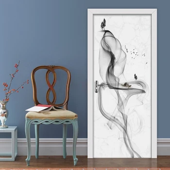 3D Dvere Nálepky Tapety Čierna Biela Abstrakt Dymu Nepremokavé samolepiace Dvere nástenná maľba Stenu Moderná Obývacia Izba, Spálňa