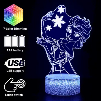 3D ilúziu, Spálňa Decor Nočné Osvetlenie, Snehová Kráľovná Elsa Modelovanie LED stolná Lampa Dievčatá Princezná Dar rozsvieti Hračky na Spanie Lampa