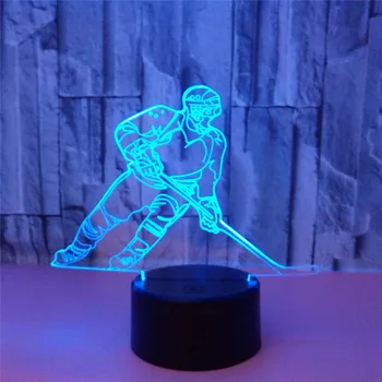 3D LED Ice Hockey Player stolná Lampa USB Visual Luminaria Posteli Nočné Svetlá Pre Deti, Darčeky Dieťa Spí Osvetlenie Športové Dekor