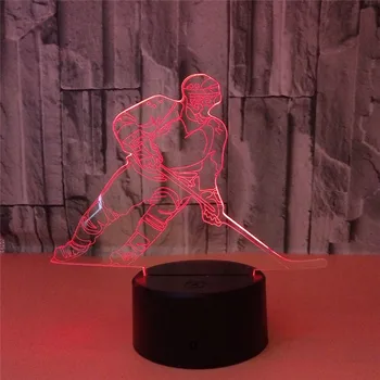3D LED Ice Hockey Player stolná Lampa USB Visual Luminaria Posteli Nočné Svetlá Pre Deti, Darčeky Dieťa Spí Osvetlenie Športové Dekor
