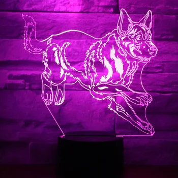 3D LED Nočné Svetlo nemecký Ovčiak s 7 Farieb Svetla, pre Domáce Dekorácie, Lampy Úžasné Vizualizácie Optické Ilúzie