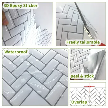 3D Mozaika PVC 3D Vodotesné Kúpeľňa Nálepky Samolepiace Backsplash Kôra Stick Panel Vinylové Dlaždice Tapety na Stenu, Dekorácie