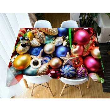 3d Obrus Veselé Vianoce Farebné Gule Vzor Umývateľný Bavlnenej látky Zahustiť Obdĺžnikové a Kolo Svadobný Stôl Handričkou