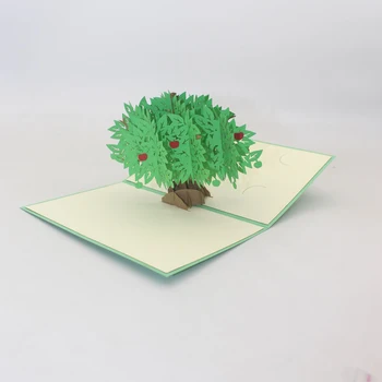 3D Ručné Zelené Kryt Apple Tree Papier Pozvanie Pohľadnice, Pohľadnice Deň Vďakyvzdania Deň Učiteľov Darček k Narodeninám