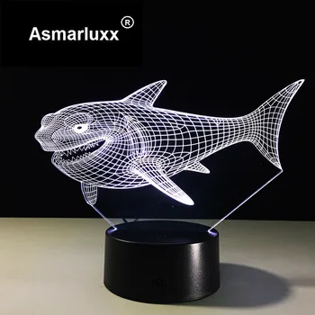 3D Shark Nočné Svetlo Najvyššej Kvality Deti Deti Visual Led Ilúzie Atmosféru 7 Farbu Meniace sa Nálady Lampa Priateľ Dovolenku Dary