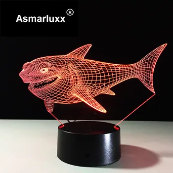 3D Shark Nočné Svetlo Najvyššej Kvality Deti Deti Visual Led Ilúzie Atmosféru 7 Farbu Meniace sa Nálady Lampa Priateľ Dovolenku Dary