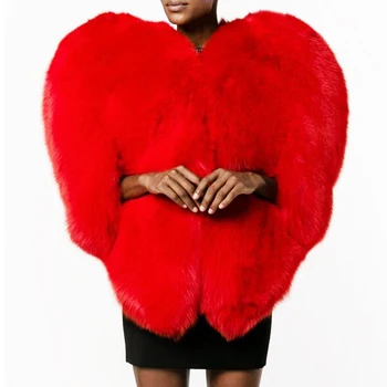 3D Srdce Tvar Umelú Kožušinu Kabát Zimná Bunda Ženy Kabáty Bundy Femme Červená Farba, Dámske Kabáty Mujer Damen Pelzmantel Jeseň Bunda