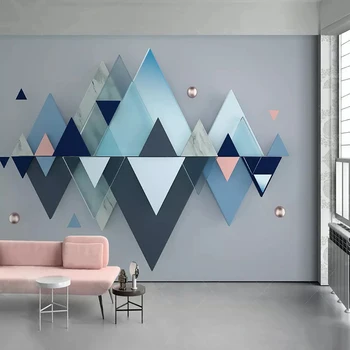 3D Stereo Modrá Geometrický Trojuholník Nástenné Moderné Tapety Obývacia Izba, Spálňa Domova Kreatívne Fotografie, Nástenné Maľby, 3D Fresky