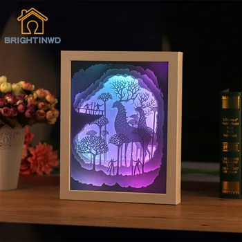 3D Svetlo, Tieň Papier na Rezanie Papiera, Lampy, Nočné Svetlo Duté Jeleň LED úsporná Žiarovka