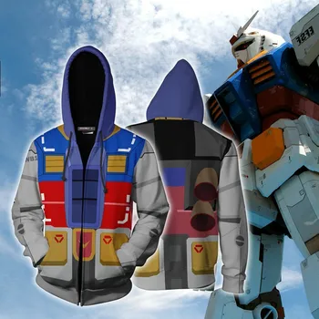3D Tlač MOBILE SUIT GUNDAM Anime Hrdina Cosplay Mikina s Kapucňou, Mužov, Hore Sveter na Zips s Kapucňou, Gundam Cosplay Kostým