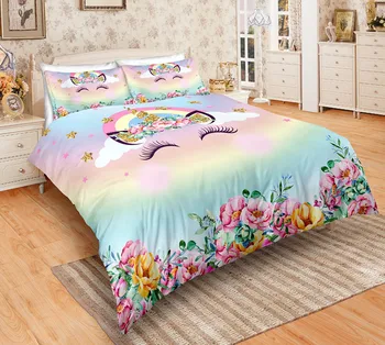 3D tlač posteľná bielizeň sady ružové dievča farebné mraky rainbow tlač sladké roztomilý módne posteľná bielizeň sady pre dievčatá 2/3 ks