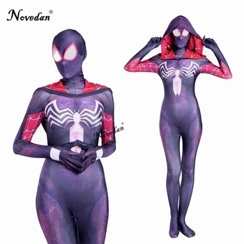 3D Tlač Spider Gwen Stacy Black Spider Kostým pre Dospelých Žien Cosplay Zentai Vyhovovali Spandex Žena Halloween Kombinézu Catsuit