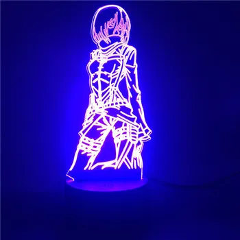 3d USB Nightlamp Útok na Titan Mikasa Ackermana Obrázok LED Nočné Svetlo pre Deti Deti Izba Dekor Svetlo prebaľovací Stôl Svetlo