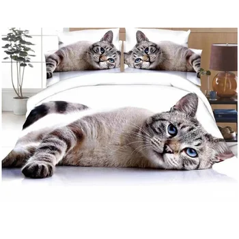 3D Vytlačené Mačka posteľná bielizeň Nastaviť Jednu Perinu Posteľná Bielizeň List S obliečka na Vankúš Nordic Deka Zahŕňa Queen Size Perinu 200X230