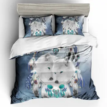 3D zvierat tlač posteľná bielizeň sady tmavo modré pozadie dvoch vlk hlavu proti hlavu tlač pohode móda pre chlapcov