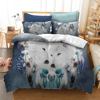 3D zvierat tlač posteľná bielizeň sady tmavo modré pozadie dvoch vlk hlavu proti hlavu tlač pohode móda pre chlapcov