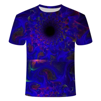 3DT tričko mužov a žien psychedelic T-shirt tlač dizzy T-shirt bežné čierna diera tlač čierne tričko