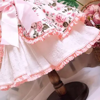 3KS 2020 Nové Dievča Vintage španielska Princezná Lolita Šaty s klobúkom Krátky rukáv tlačiť Bežné Narodeninovej Party Šaty Pre Dievčatá Y2853