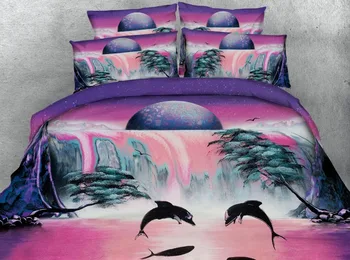 3ks dievčatá teens modré a fialové farebné oceán a delfíny posteľná bielizeň sady deti ružová priestor lenivosť jednorožec perinu nastaviť jeden