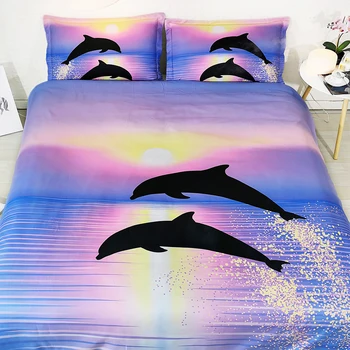3ks dievčatá teens modré a fialové farebné oceán a delfíny posteľná bielizeň sady deti ružová priestor lenivosť jednorožec perinu nastaviť jeden