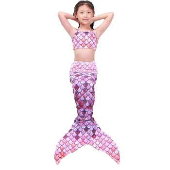 3ks nastaviť Dievčatá Deti Morská víla Chvost Swimmable Bikini Set Plavky Plávanie Kostým súťaž: Cosplay