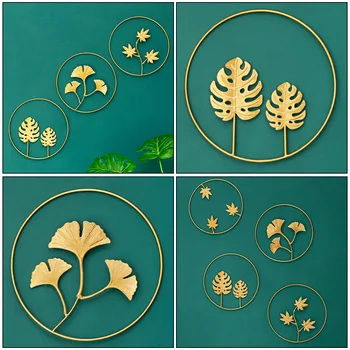 3ks Nordic Metal Art Stene Visí Zlaté Kolo Ginkgo Leaf Dekorácie