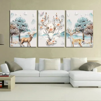 3ks/Set Krajiny v rámikoch Snehu jeleň DIY Maľovanie Podľa Čísel zvierat Múr Umenia Maľby akrylom Na Plátno pre domáce výzdoba