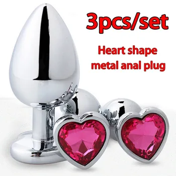 3ks/set, Srdce tvar drahokamu kovové análny plug buttplug rhinios sexuálne hračky pre dospelých análny dilator stimulátor zadok plug
