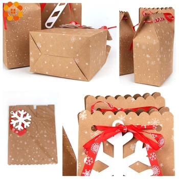 3KS Vianočné Kraft Vytlačené Candy Darčekové Tašky S Tag Páse s nástrojmi Cookie Tašky Veselé Vianoce Hostia Obaly Boxy Party Dekorácie