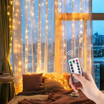 3M LED Záves Svetlá Garland Opony Lampa Diaľkové Ovládanie USB String Víla, Svetlá, Vianočné Dekorácie pre Domov Spálne Okno