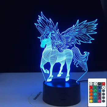 3W Remote Touch Ovládania 3D LED Nočné Svetlo Jednorožec Tvarované Tabuľka Stolná Lampa Vianoce Domáce Dekorácie Krásne Darčeky Pre Deti