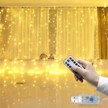 3x3m 300Leds Remote Led Záves String Svetlá USB Batéria Rozprávkových Svetiel Garland Vianoce pre Okno domáci Vonkajší Dekor Dovolenku