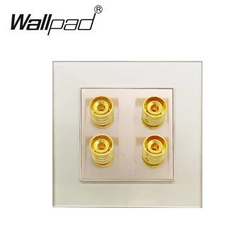 4 Audio Zásuvky v Stene Crystal Zlatá Sklo Panel Wallpad 4 Audio Porty 86mm * 86mm