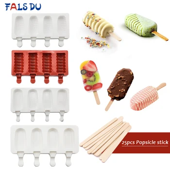 4 Dutín Ice Cream Silikónové Formy Popsicle Tvorcovia Dezert Formulár S Drevené Palice 25pcs DIY Formy Zásobník