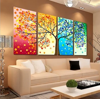 4 Kus Farebné Lístia Stromov Plátno Na Maľovanie Na Stenu Umenie Sprej Nástenné Maľby Domova Pre Obývacia Izba Modulárny Obrázok
