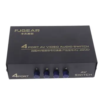 4 Port, AV, Audio, Video RCA 4 Vstup 1 Výstup, Prepínač Prepnite Volič Splitter Box R9JA