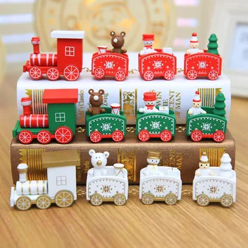4 Uzly Maľované Drevené Vianočné Vlak 2020 Veselé Vianočné Dekorácie pre Domov Vianočný Strom Ornament Dar Nového Roku 2021