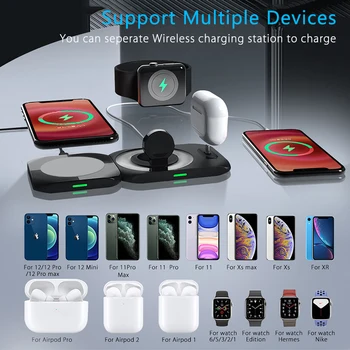 4 v 1 Bezdrôtové Nabíjanie Pad Pre iPhone 12 11 Pro Max Nabíjací Dock Pre Airpods 2 1 Pro Charge Pre Apple Hodinky 6 5 3 2 1