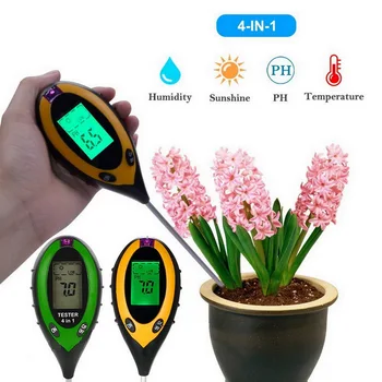 4-v-1 pH Pôdy Digitálny Merač Vlhkosti Pôdy/Svetlo/Teplota/pH Tester Záhradníctvo Nástroj s Podsvietením