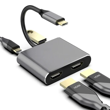4 v 1 USB 3.1 Typ C HUB Converter Dual 4K HDMI, USB 3.0 PD Rýchle Nabíjanie Dock Adaptér Video Audio Adaptér pre Notebook, PC, Telefón