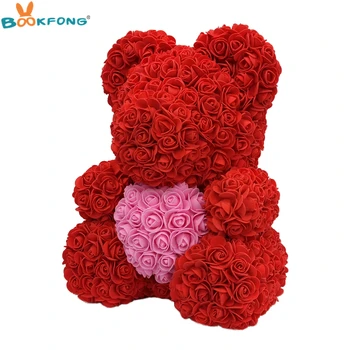 40 cm Láska Srdce Rose Medveď Kreatívne Hračky Plyšové Zvieratá, Mydlo, Pena Ruže Kvet Hračka Priateľka Valentína Láska Darčeky