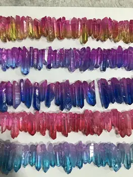 40 CM Nautral Drahokamy Kameň Farbené rainbow Crystal Quartz Náhrdelník, Bullet Šesťhranné Bod Kyvadlo Reiki Liečenie Čakier Šperky