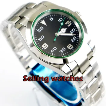 40 mm Bliger zafírové sklo black dial zelená strane svetelnej Automatické pánske hodinky