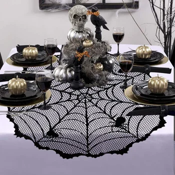 40 Palcový Kolo Halloween Čipky Tabuľka Vňaťou Black Spider Web Obrus na Halloween Stolové Dekorácie Scary Movie Noc
