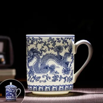 400 ml Jingdezhen Keramické Teacup s Vekom, Modré a Biele Porcelánové Drak Vzor Vody Pohár Čínskej Kung-Fu Čaj Nastaviť Master Hrnčeky
