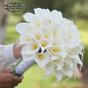 40pcs Biela Kala Lily kytice Čipky Kytice svadobné kvety, svadobné kytice, umelé Kala Ľalie kvetinový svadobné kytice D74