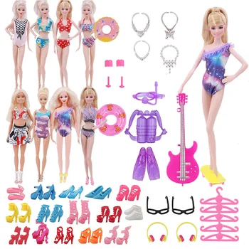 40Pcs/Set Barbies Doll Oblečenie, Doplnky, Topánky, Plavky, Kolieskové Korčule Okuliare Ramienka Gitara Headsety, Náušnice, Náramky Hračka