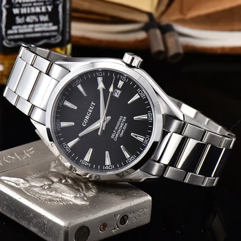 41mm black dial Corgeut muži hodinky Automatické Mechanické Sapphire crystal náramok 316ss ocele kapela mechanické náramkové hodinky pánske