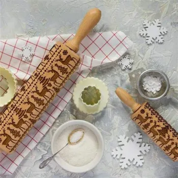 43 cm/35 cm Vianoce Razba Koľajových Pin Elk Pečenie Cookies Biscuit Fondant Tortu Cesto Vyryté Navi Sobov Snowflake Roll