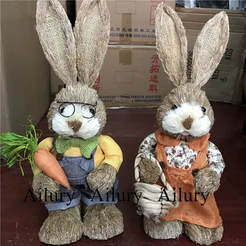 45 cm vysoká Mori slamený králik.Simulácia zvierat Veľkonočné králik dekorácie, ozdoby na svadobné fotografovanie rekvizity,vianočný darček,Vianočné